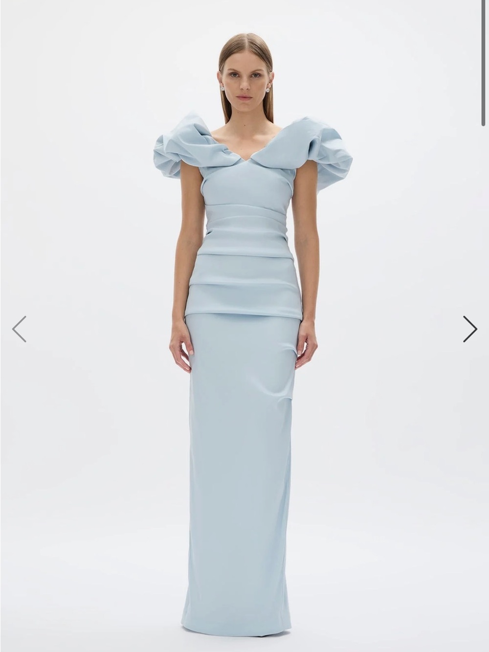 Rachel Gilbert Pale Blue Maxi Gown with Statement Puff Sleeves